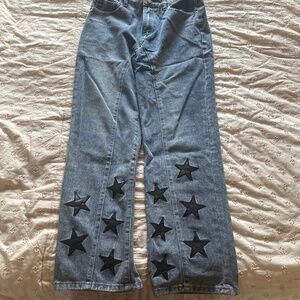 Jeans with black leather stars 30 inch waist 29 length